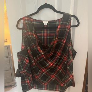 J. Crew Factory cowl neck sleeveless tartan plaid blouse